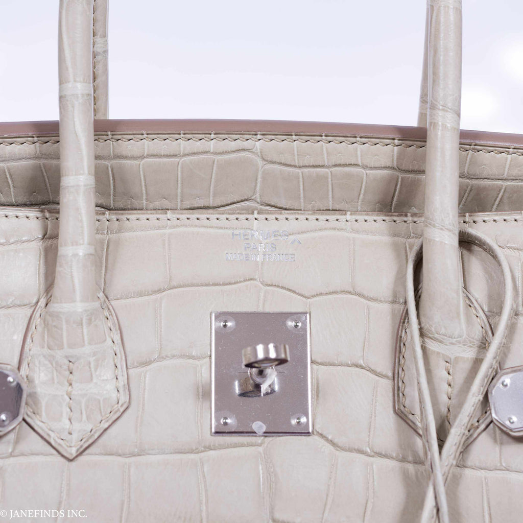 Hermès Birkin 35 Matte Beton Porosus Crocodile Palladium Hardware