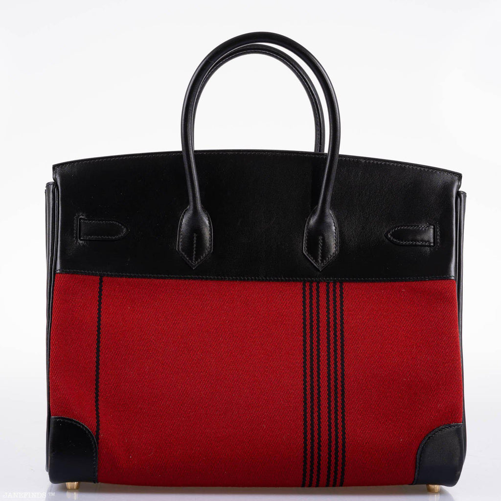 Hermès Birkin 35 Red Potamos Canvas & Black Box with Gold Hardware - 2006, J Square