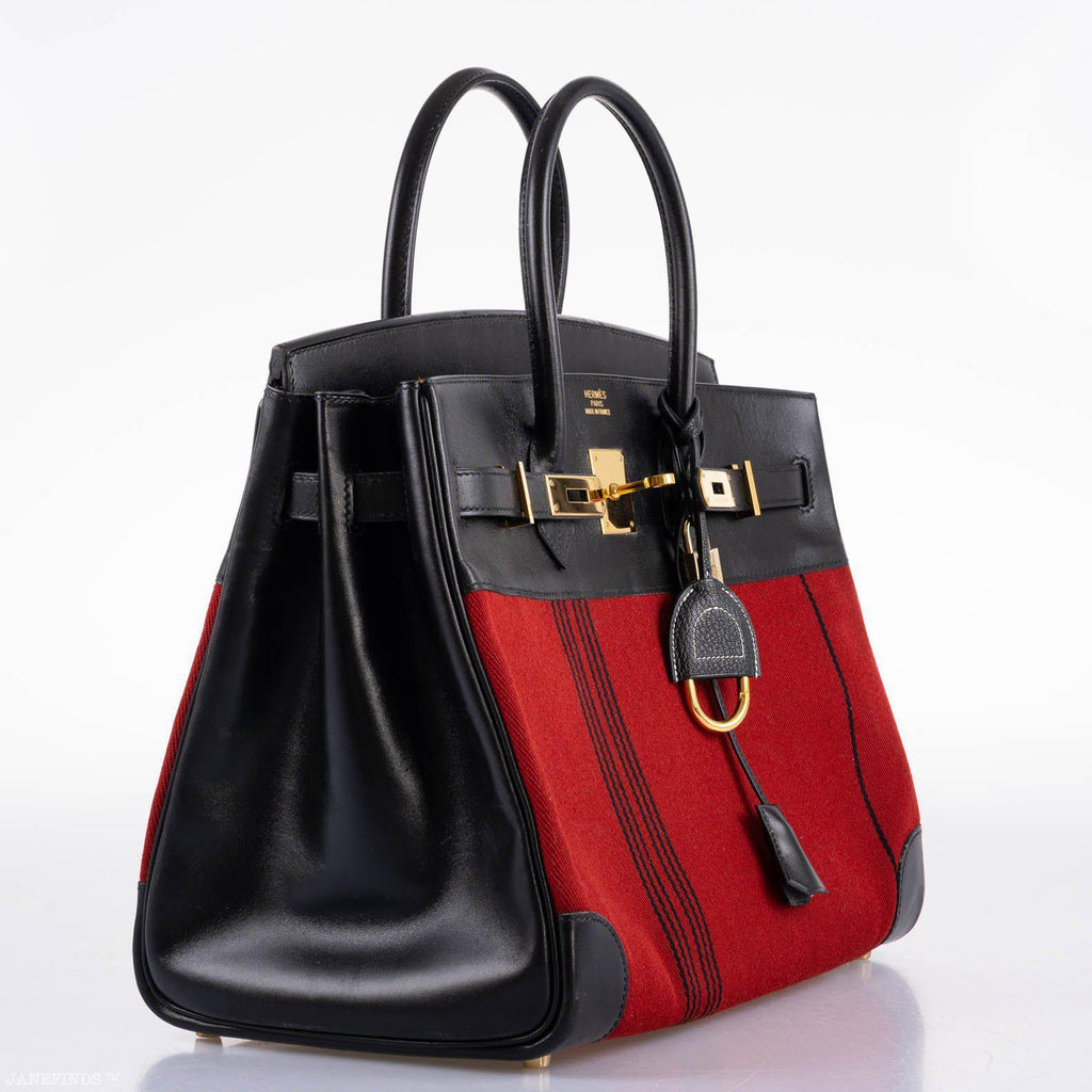 Hermès Birkin 35 Red Potamos Canvas & Black Box with Gold Hardware - 2006, J Square