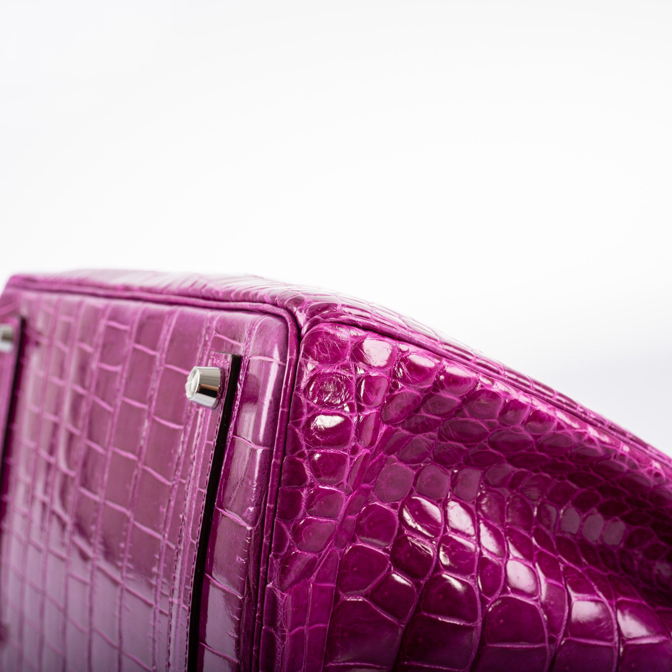 Hermès Birkin 35 Rose Scheherazade Shiny Porosus Crocodile Palladium Hardware