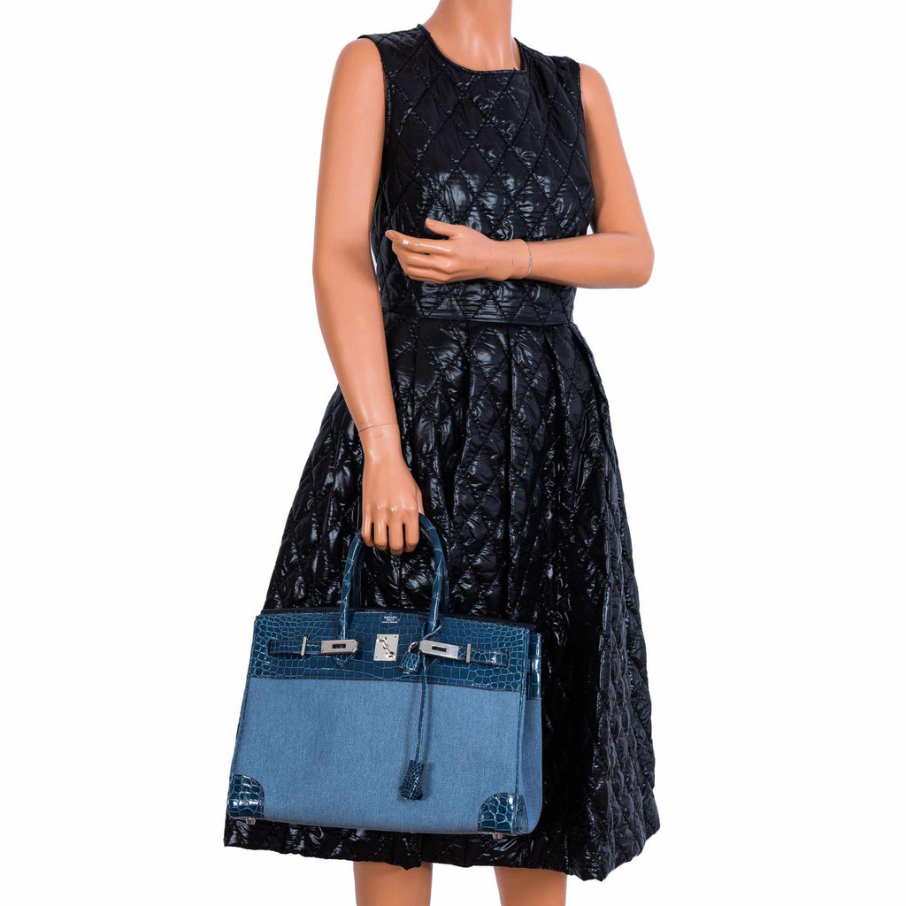 Hermès Birkin 35 Shiny Blue Roi Porosus Crocodile & Denim Palladium Hardware