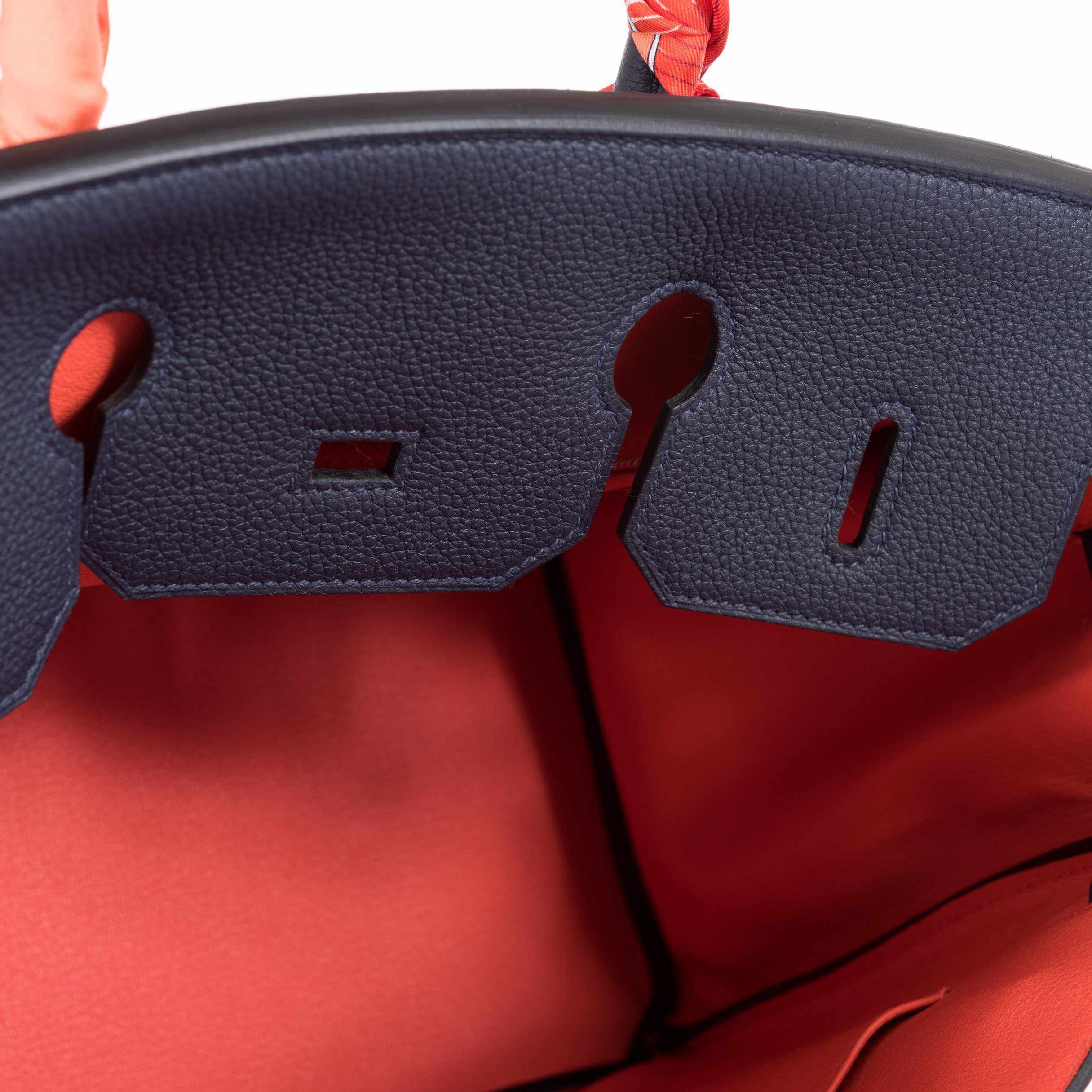 Hermès Birkin 35 Verso Blue Nuit Orange Poppy Togo Palladium Hardware