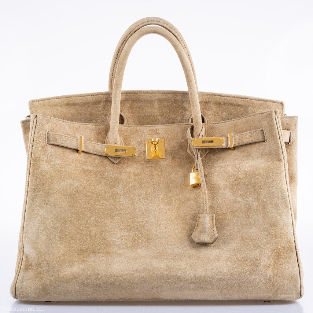 Hermès Birkin 40 Beige Veau Doblis Suede with Gold Hardware - 1986, P Circle