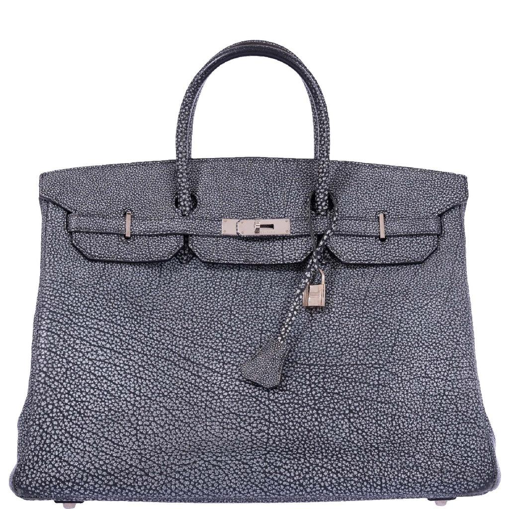 Hermès Birkin 40 Dalmatian Buffalo Metallic Silver Palladium Hardware