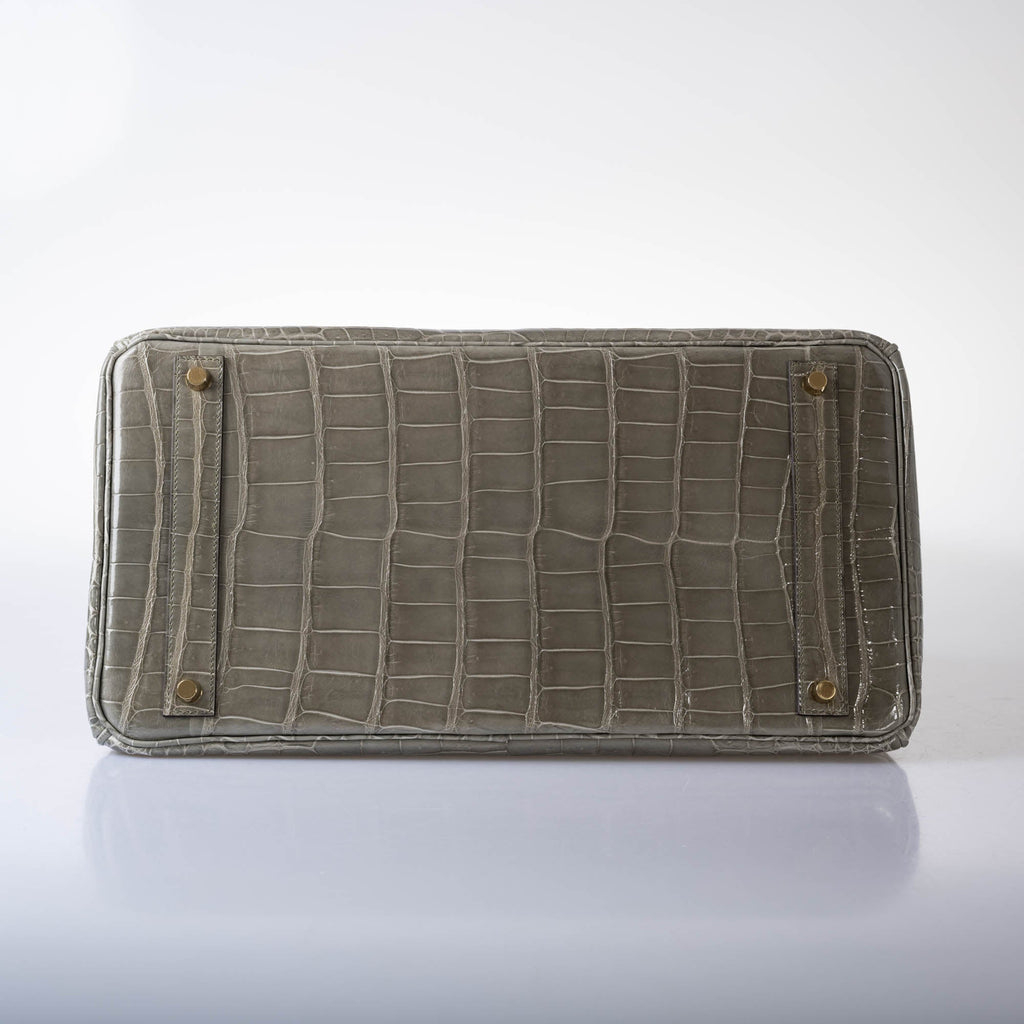 Hermès Birkin 40 Gris Tourterelle Shiny Porosus Crocodile Gold Hardware