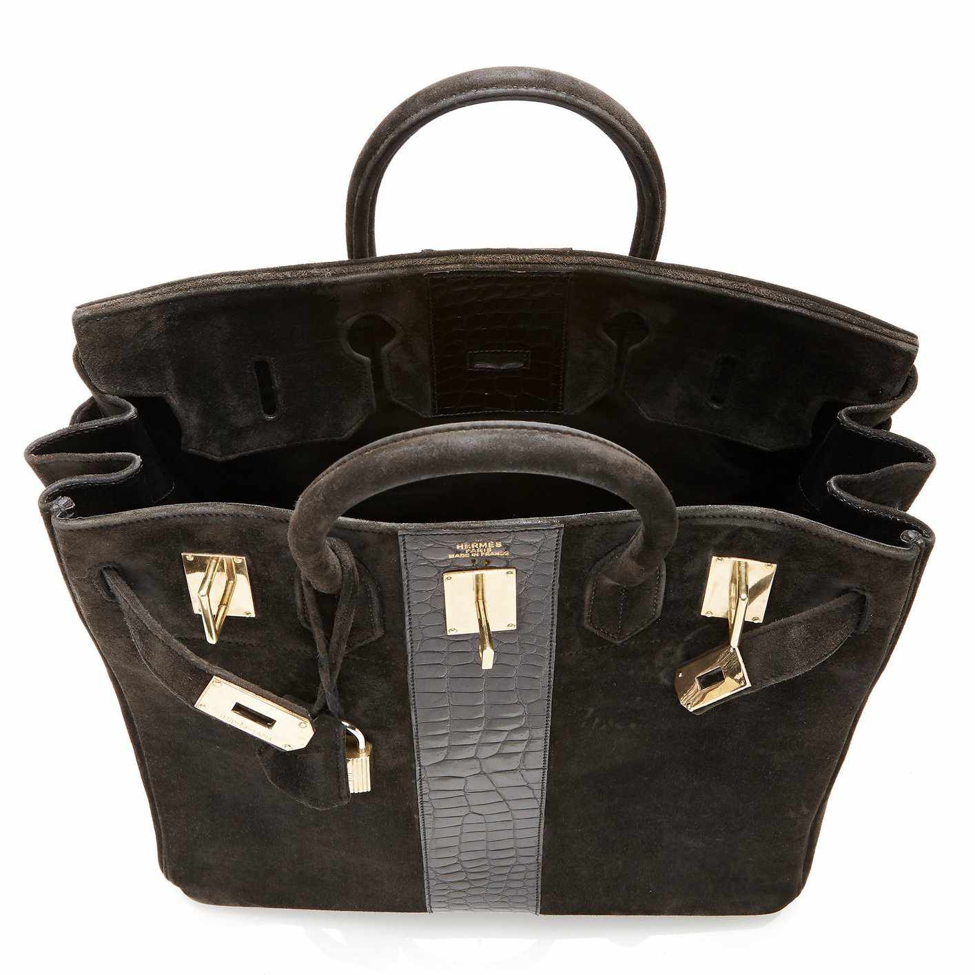 Hermès Birkin 40 HAC Black Suede & Crocodile Gold Hardware - Rare