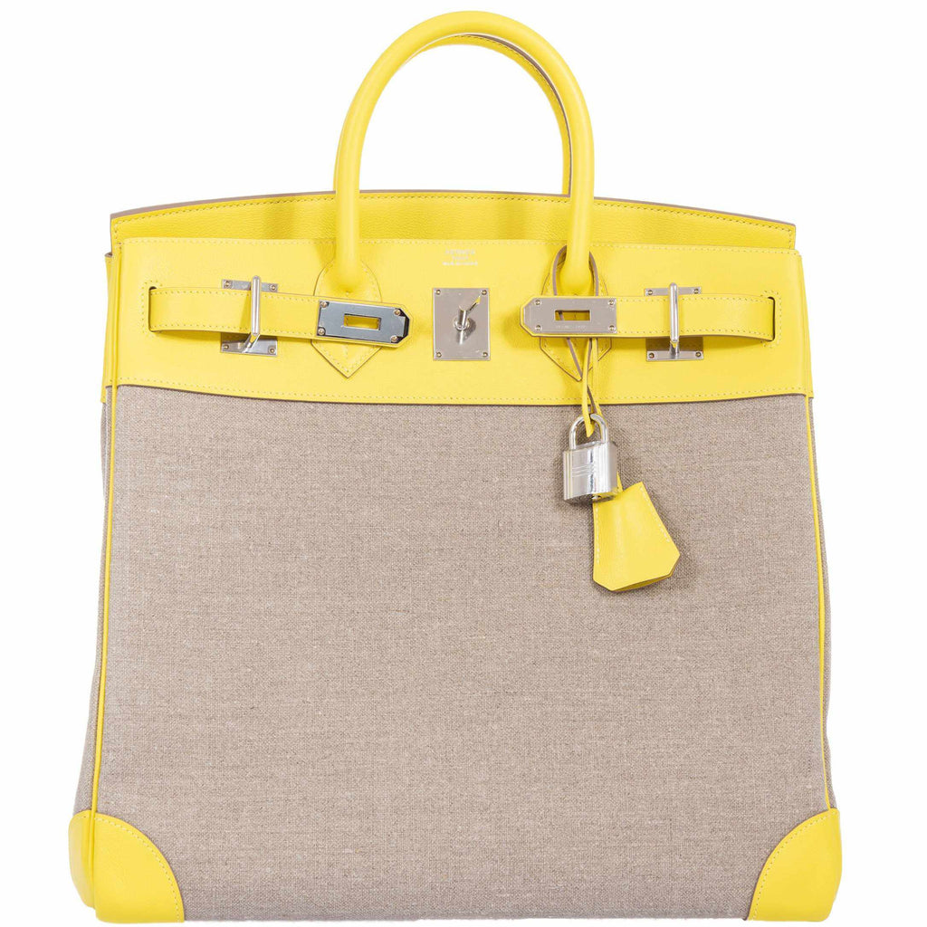 Hermès Birkin 40 HAC Lime & Ficelle Evercolor Toile De Camp Palladium Hardware - Runway