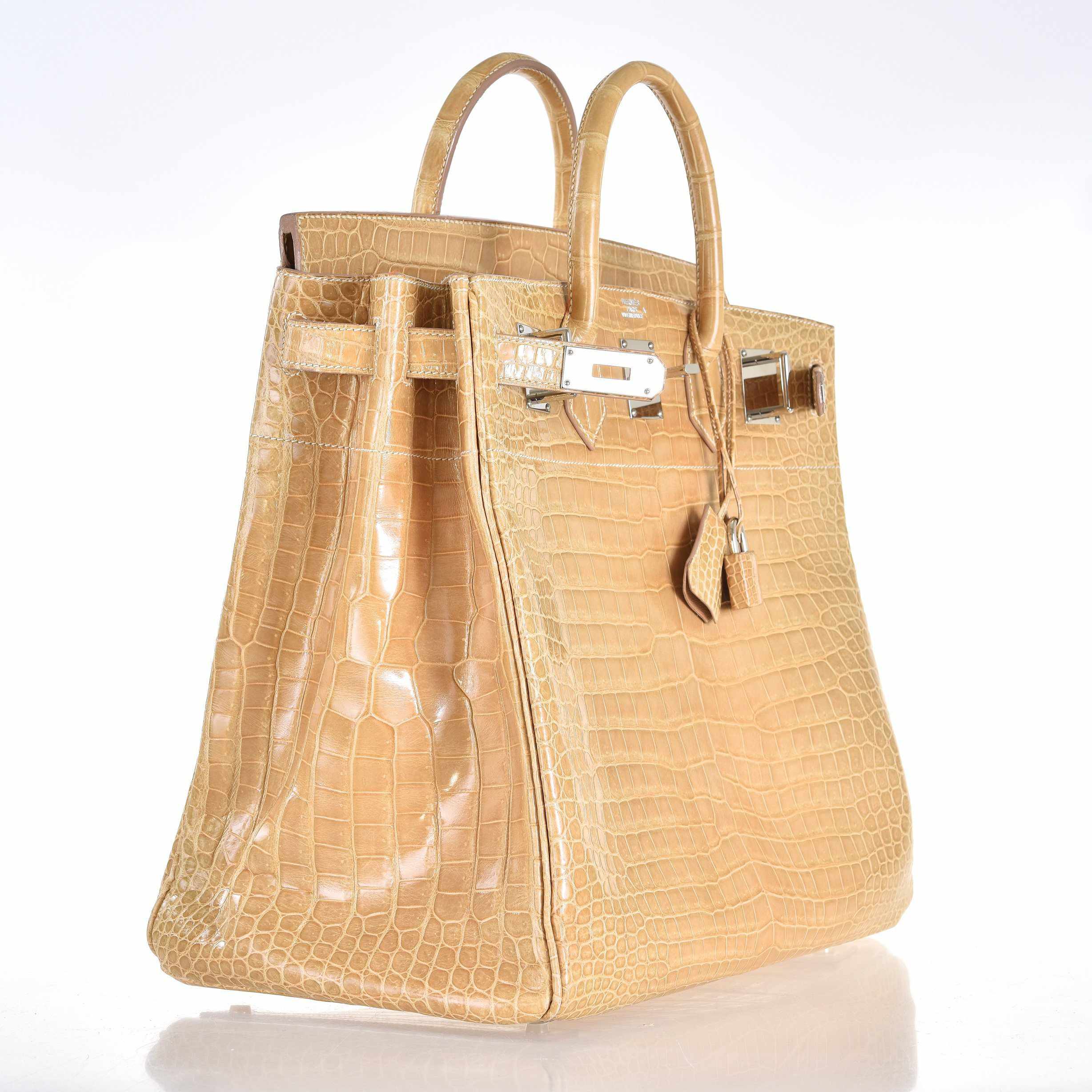 Hermès Birkin 40 HAC Poussiere Porosus Crocodile Beige Palladium Hardware