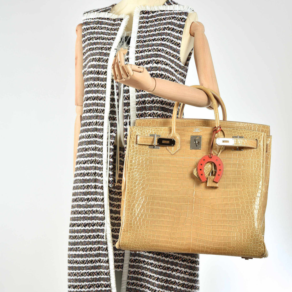 Hermès Birkin 40 HAC Poussiere Porosus Crocodile Beige Palladium Hardware