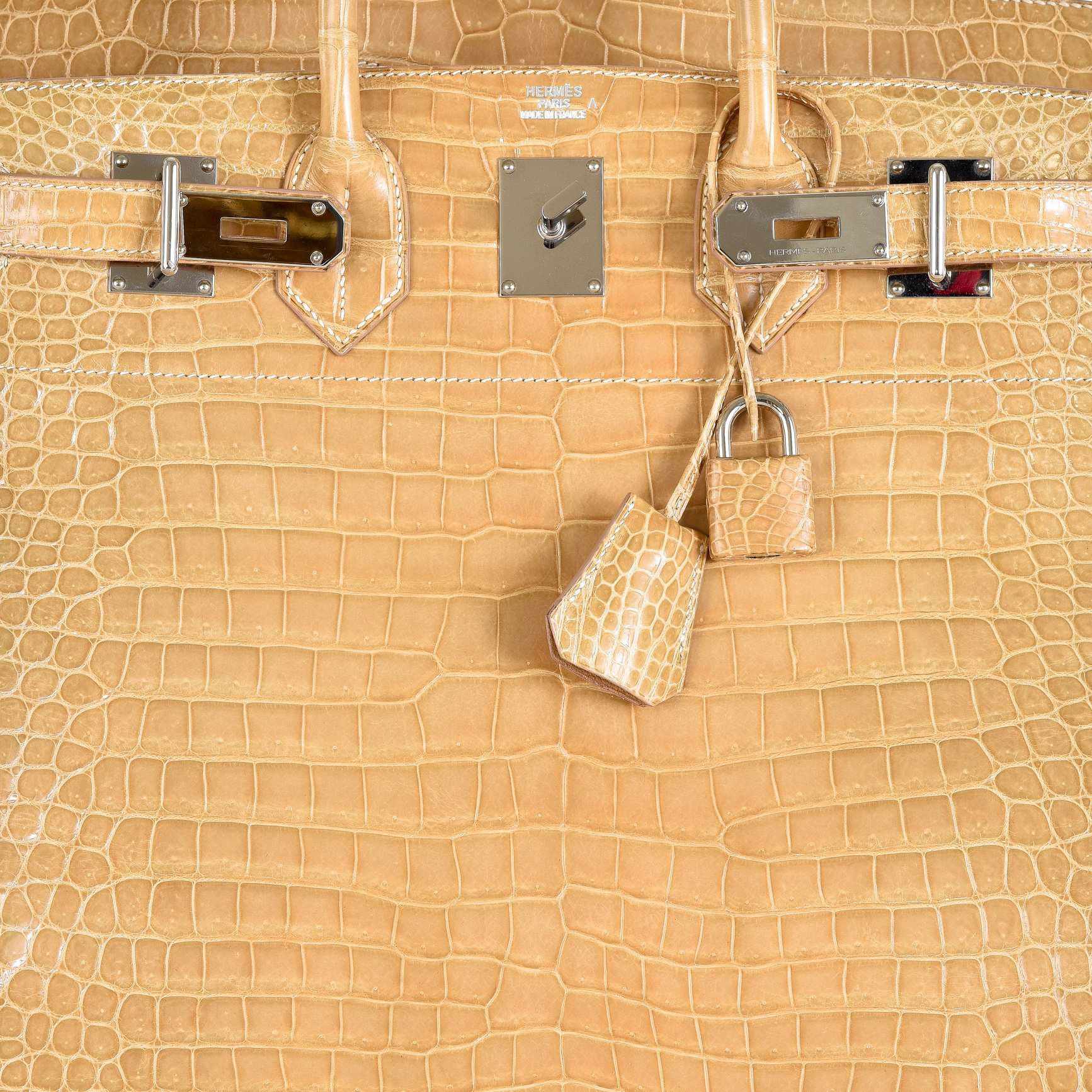 Hermès Birkin 40 HAC Poussiere Porosus Crocodile Beige Palladium Hardware