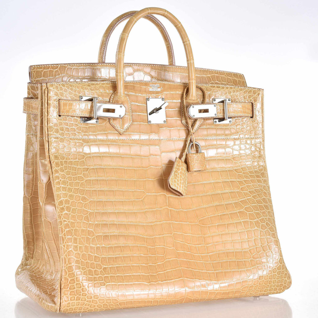 Hermès Birkin 40 HAC Poussiere Porosus Crocodile Beige Palladium Hardware