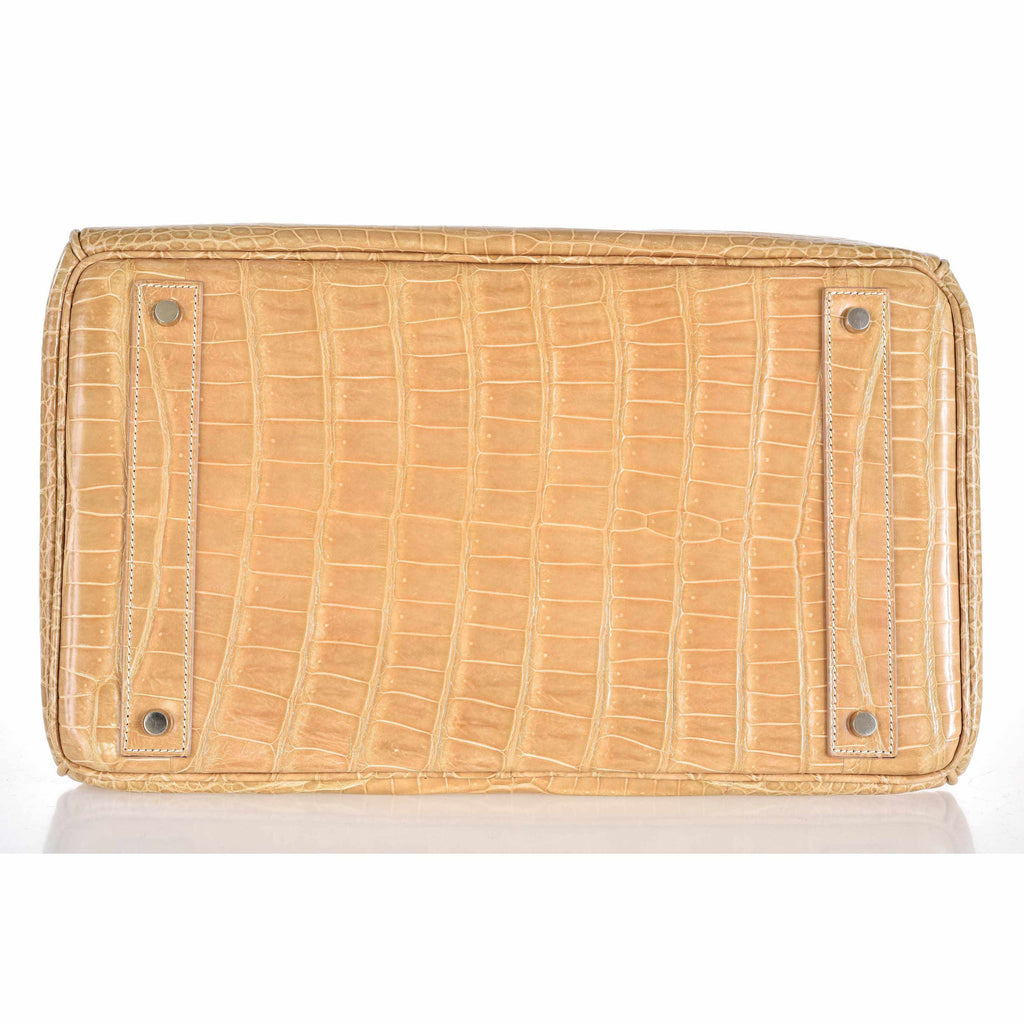 Hermès Birkin 40 HAC Poussiere Porosus Crocodile Beige Palladium Hardware