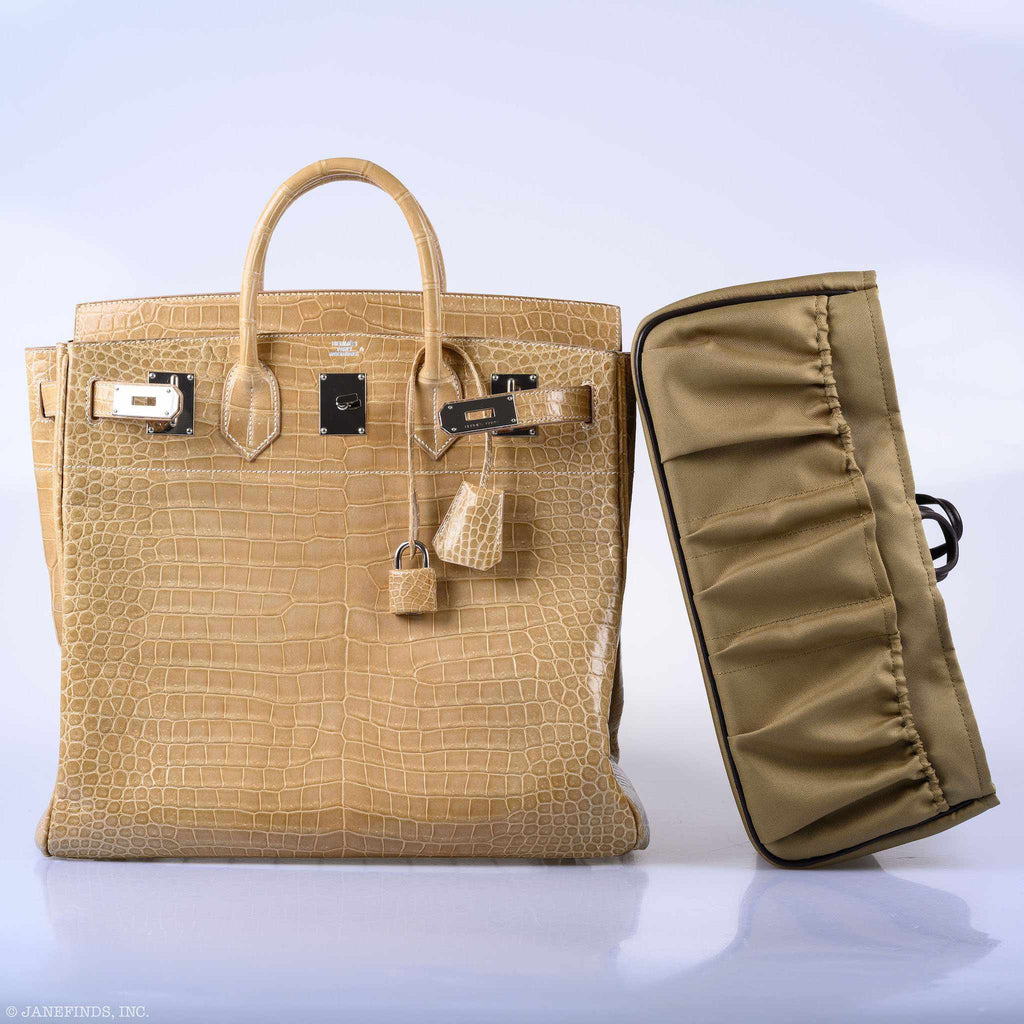 Hermès Birkin 40 HAC Poussiere Porosus Crocodile Palladium Hardware - 2006