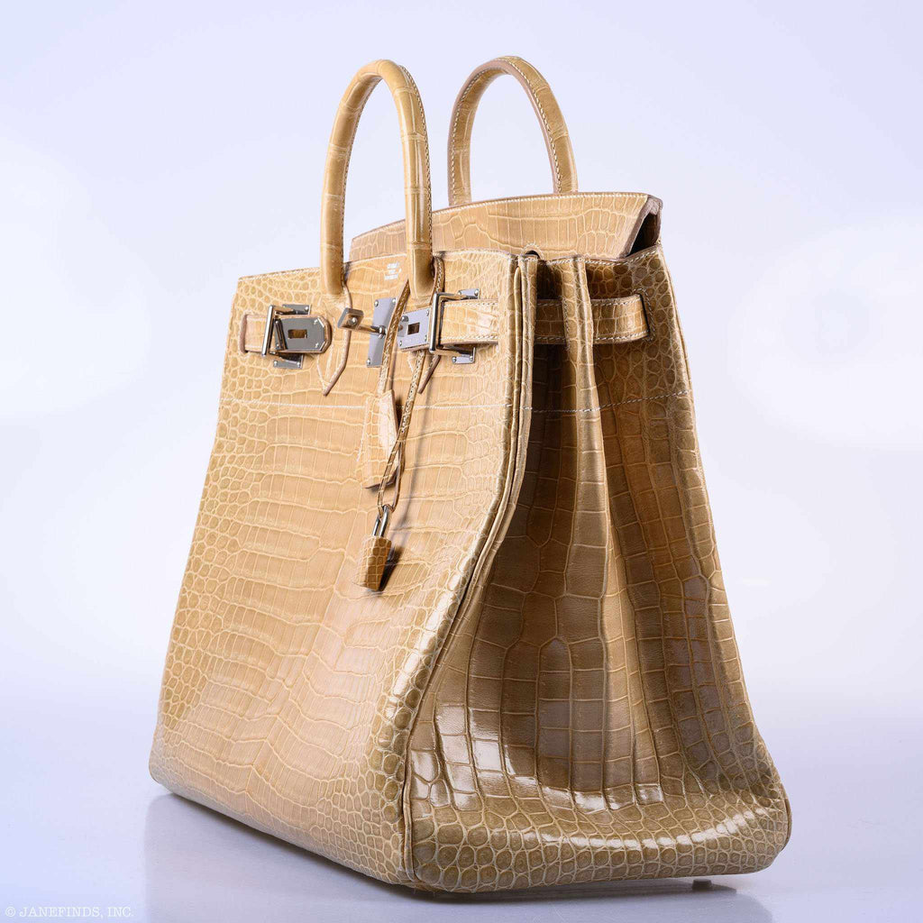 Hermès Birkin 40 HAC Poussiere Porosus Crocodile Palladium Hardware - 2006
