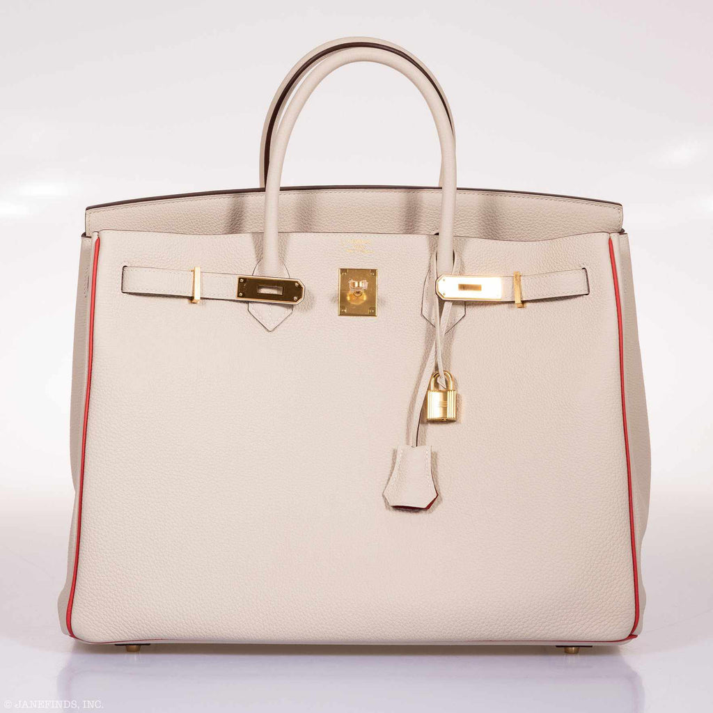 Hermès Birkin 40 HSS Craie And Vermillion Red Togo Gold Hardware
