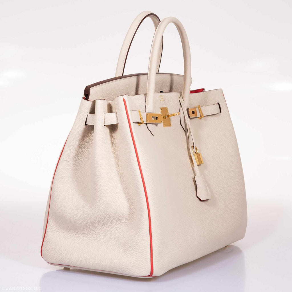 Hermès Birkin 40 HSS Craie And Vermillion Red Togo Gold Hardware
