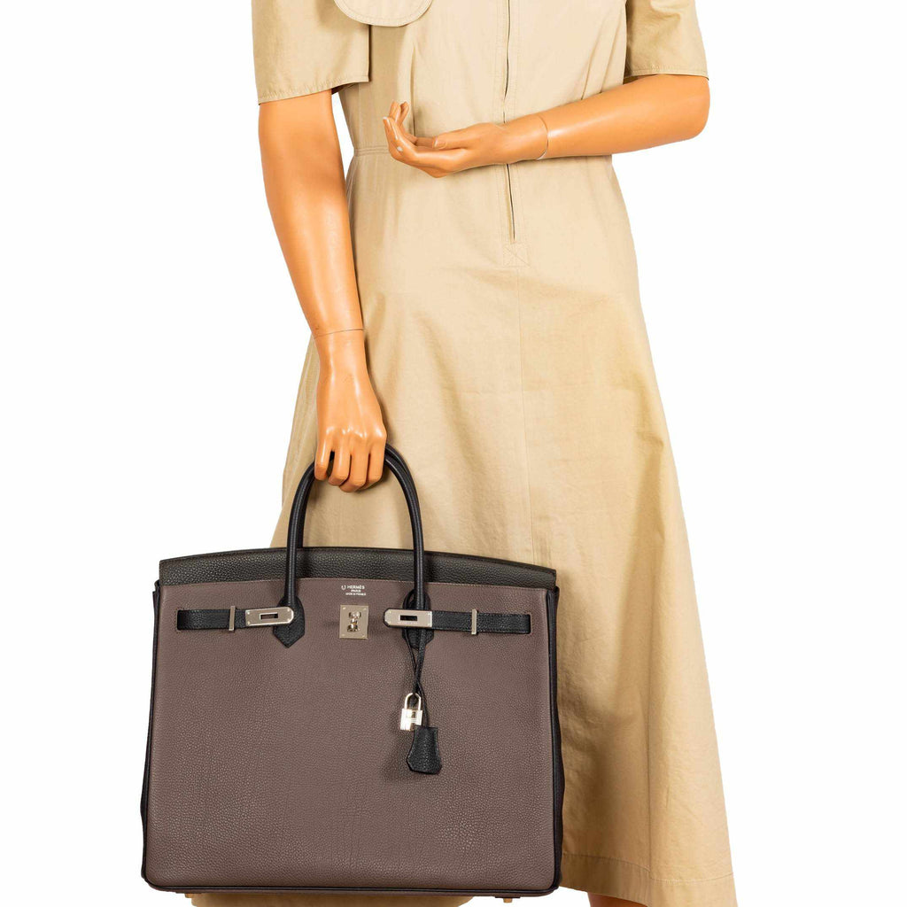 Hermès Birkin 40 HSS Etain Vert Fonce And Black Togo Palladium Hardware