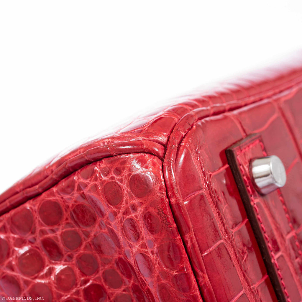 Hermès Birkin 40 Red Braise Porosus Crocodile Palladium Hardware