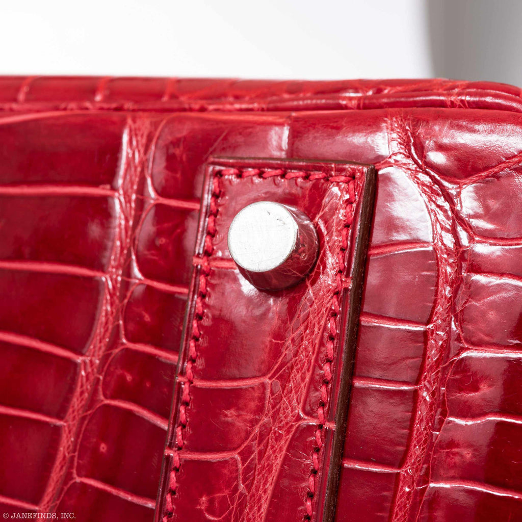 Hermès Birkin 40 Red Braise Porosus Crocodile Palladium Hardware