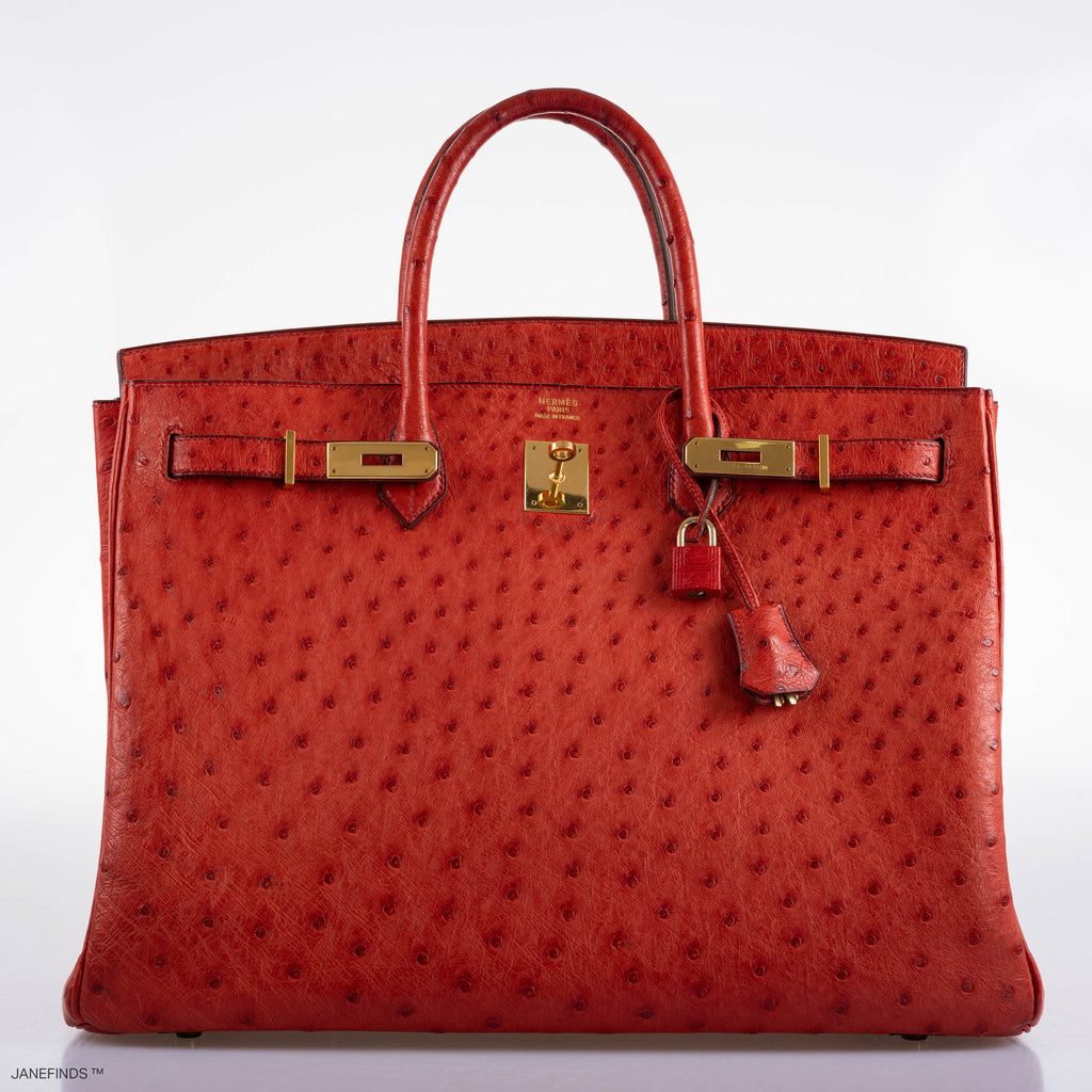 Hermès Birkin 40 Rouge Vif Ostrich with Gold Hardware