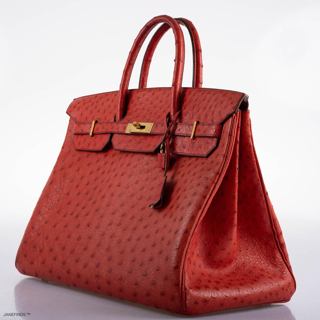 Hermès Birkin 40 Rouge Vif Ostrich with Gold Hardware