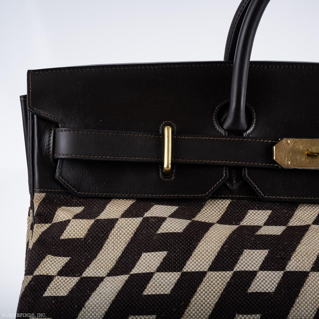 Hermès Birkin 50 HAC 1985 Ligne Ulysse Marron Fonce, Toile "H" Pattern Gilt Metal Hardware