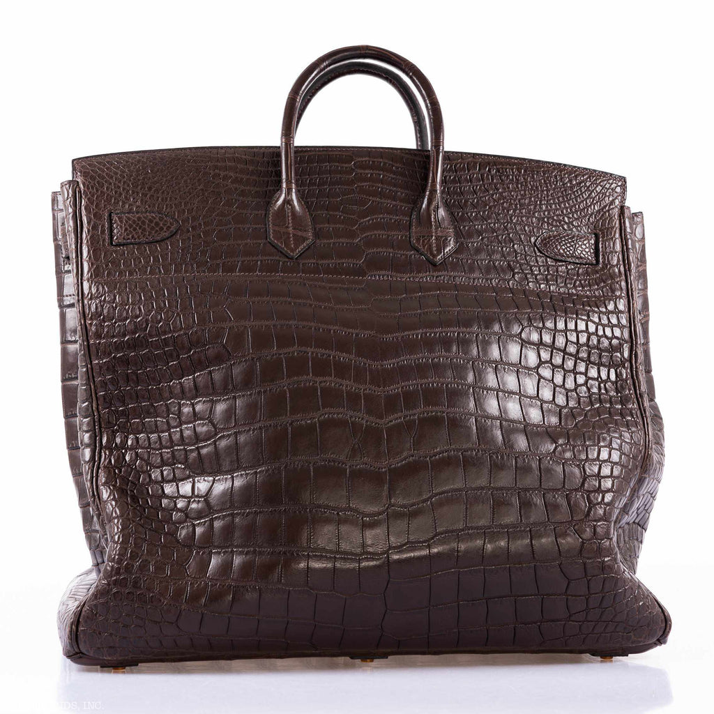 Hermès Birkin 50 HAC Ebene Porosus Crocodile Bronze Hardware