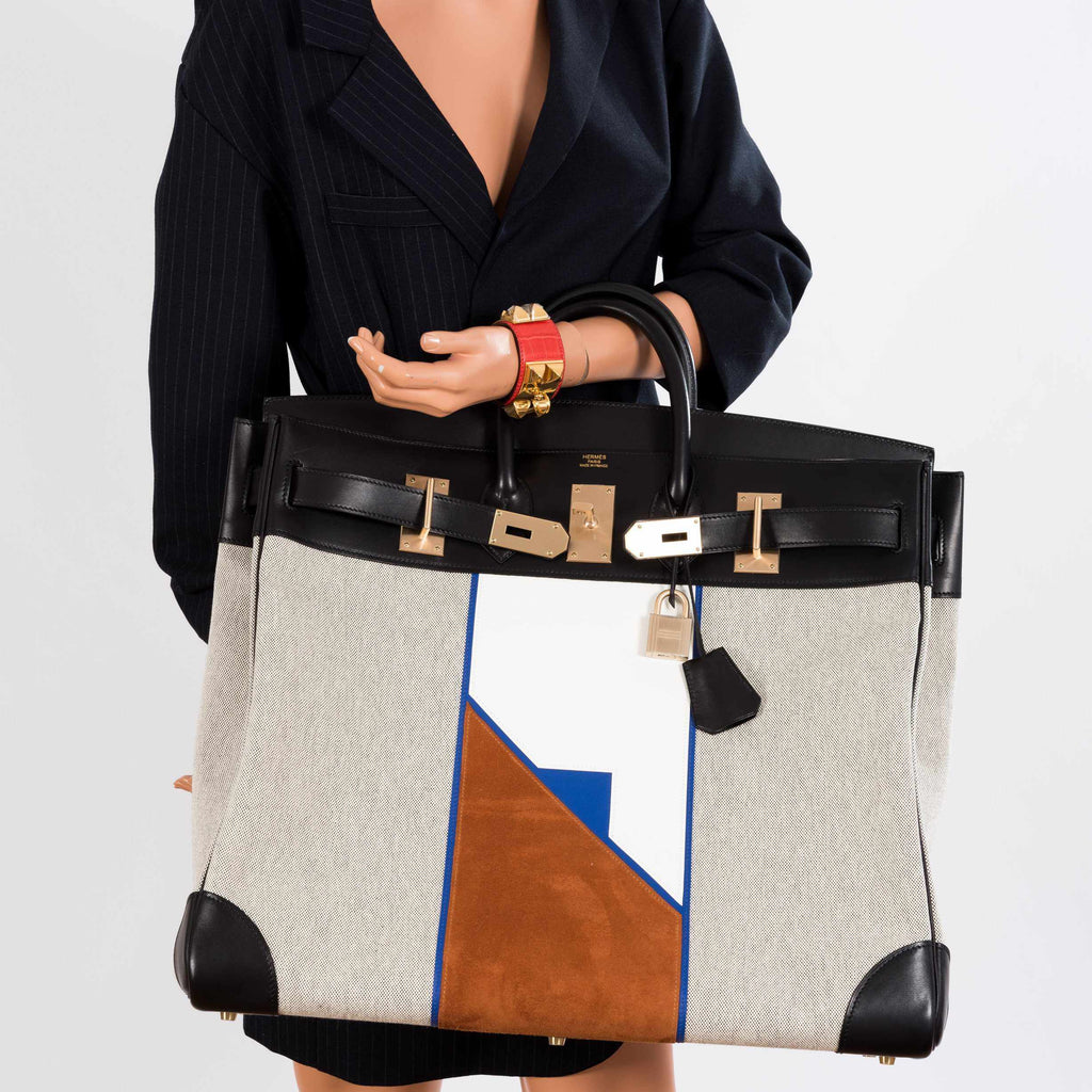 Hermès Birkin 50 HAC Toile Suede And Swift Brushed Gold Hardware Runway