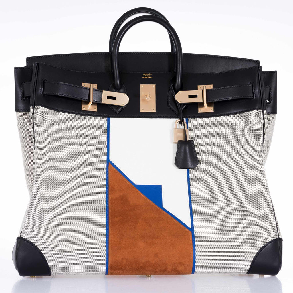 Hermès Birkin 50 HAC Toile Suede And Swift Brushed Gold Hardware Runway