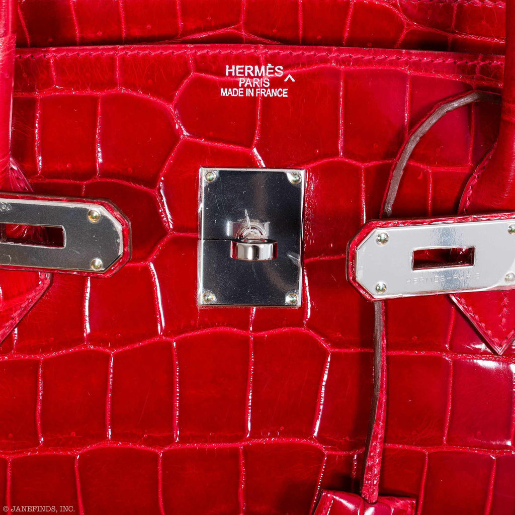 Hermès Birkin 50 Shiny Braise Porosus Crocodile Palladium Hardware