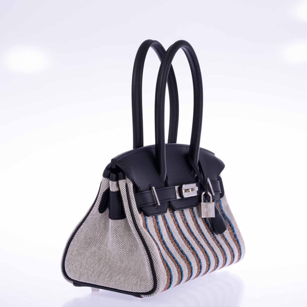 Hermès Birkin Shoulder Light 29 in Black Evercolor and Embroidered Toile Palladium Hardware