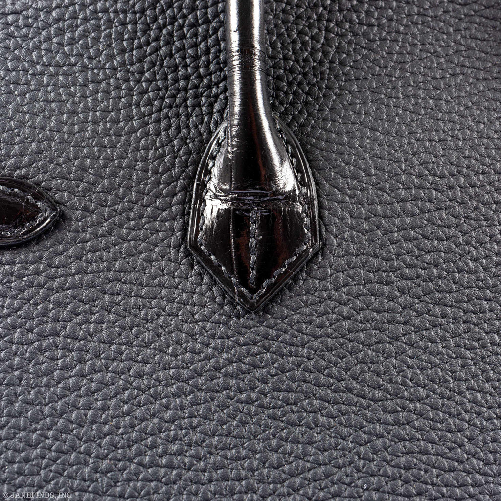 Hermès Birkin Touch 25 Black Togo & Niloticus Crocodile Rose Gold Hardware