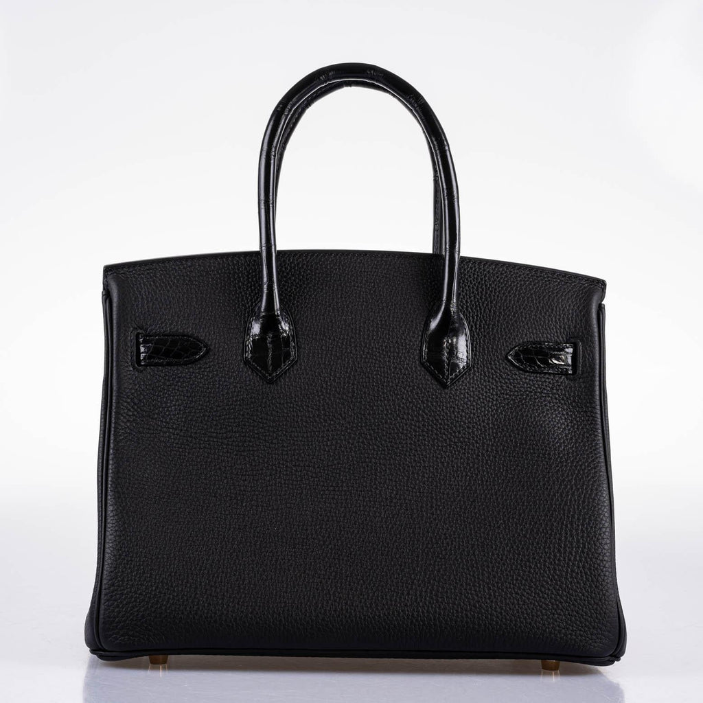 Hermès Birkin Touch 30 Black Novillo & Niloticus Crocodile Rose Gold Hardware