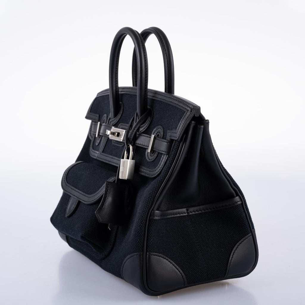 Hermès Cargo Birkin 25 Black Toile Goeland and Swift Palladium Hardware