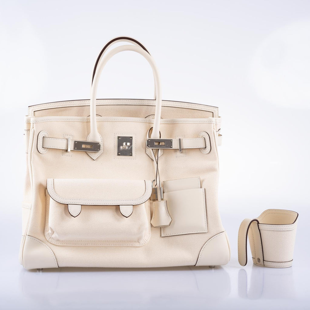 Hermès Cargo Birkin 35 Nata Toile Goeland and Swift Palladium Hardware