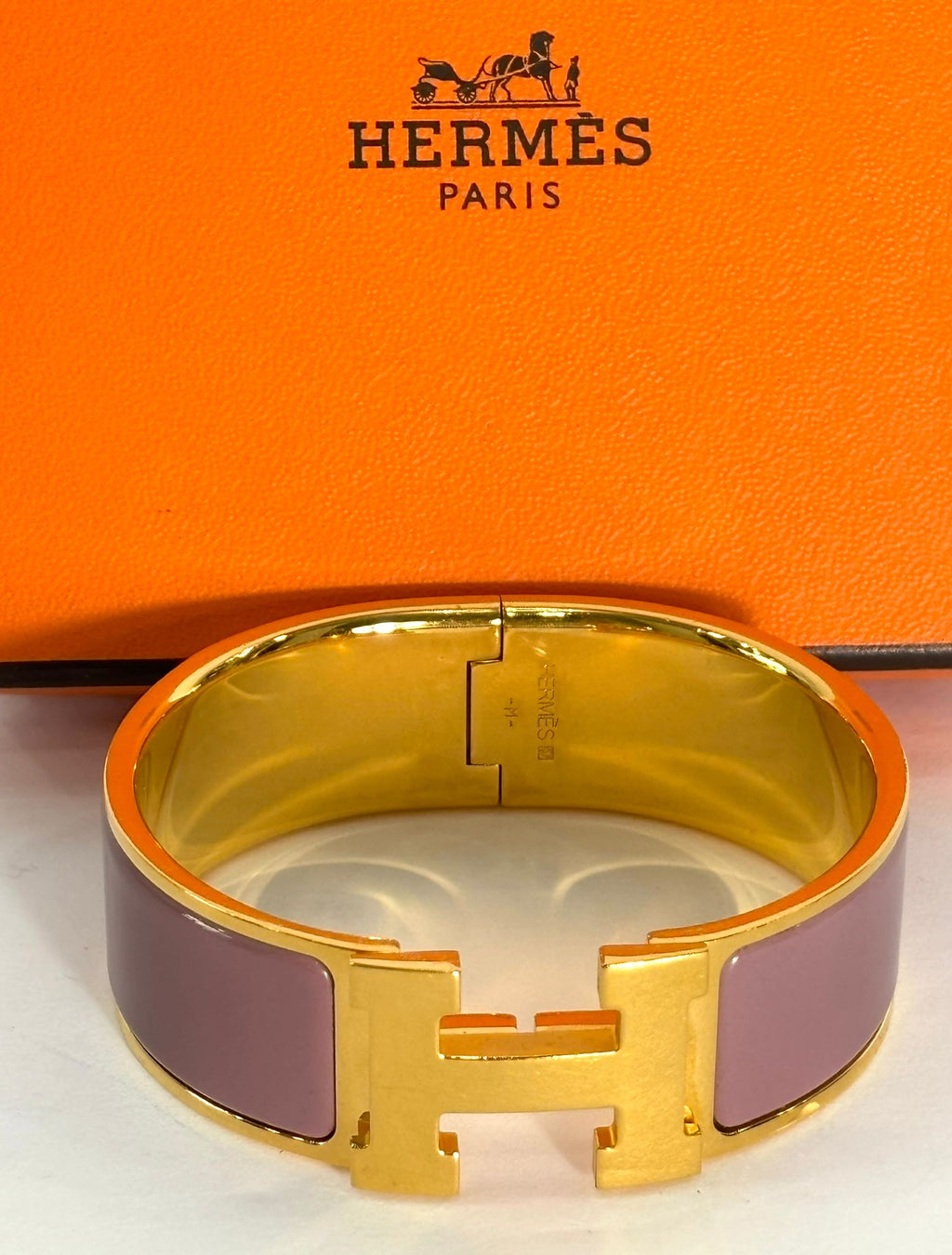 HERMÈS CLIC CLAC H ENAMEL WIDE GOLD PLATED CUFF BRACELET