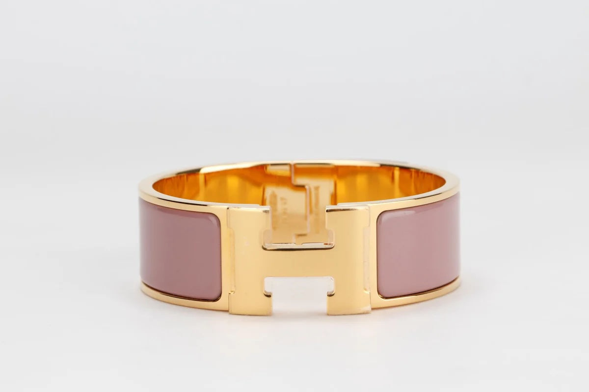 HERMÈS CLIC CLAC H ENAMEL WIDE GOLD PLATED CUFF BRACELET