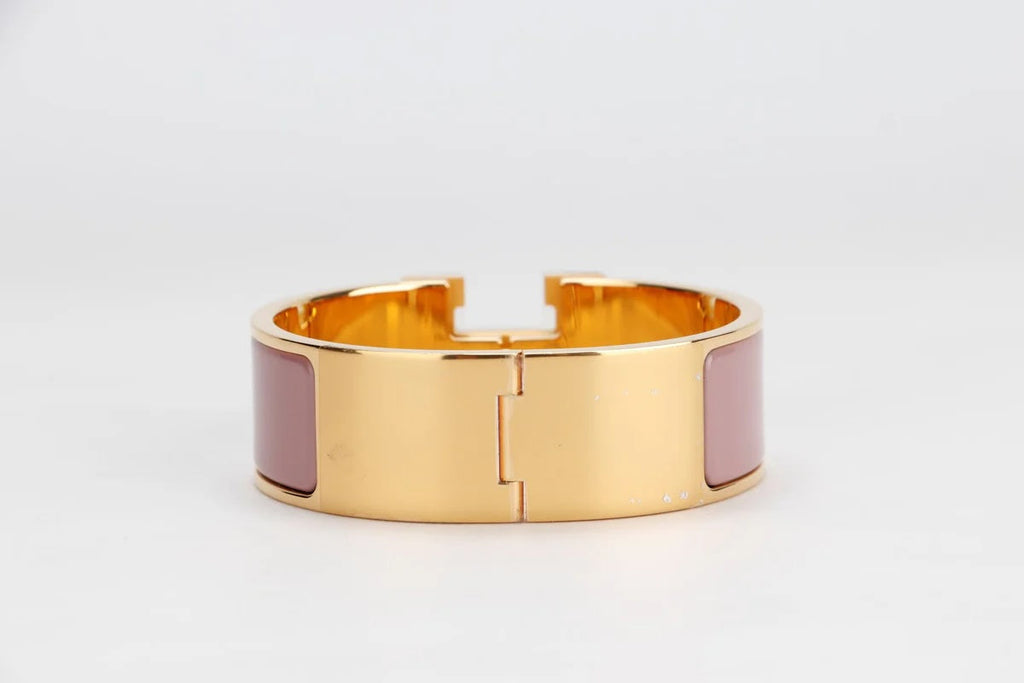 HERMÈS CLIC CLAC H ENAMEL WIDE GOLD PLATED CUFF BRACELET