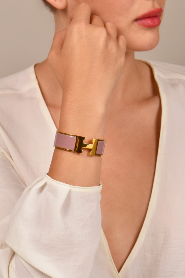 HERMÈS CLIC CLAC H ENAMEL WIDE GOLD PLATED CUFF BRACELET