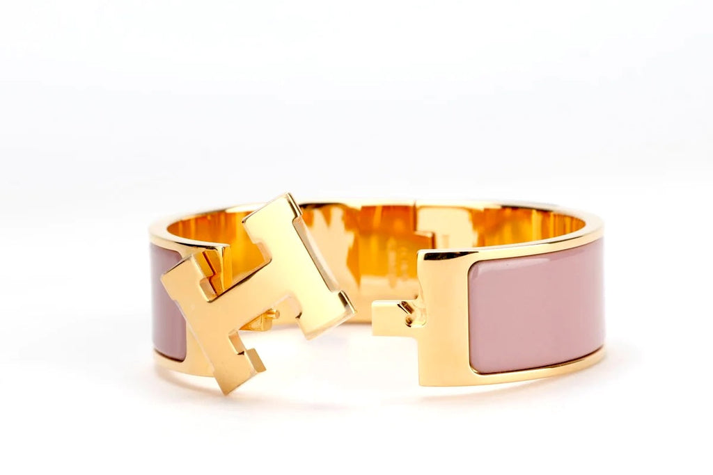 HERMÈS CLIC CLAC H ENAMEL WIDE GOLD PLATED CUFF BRACELET