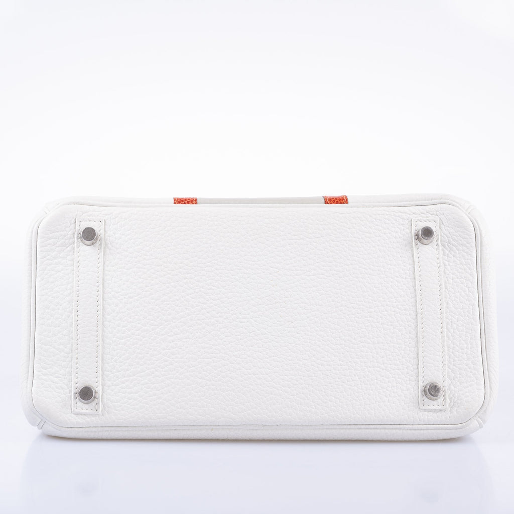 Hermès Club Birkin 30 White, Grey Clemence & Sanguine Lizard Palladium Hardware