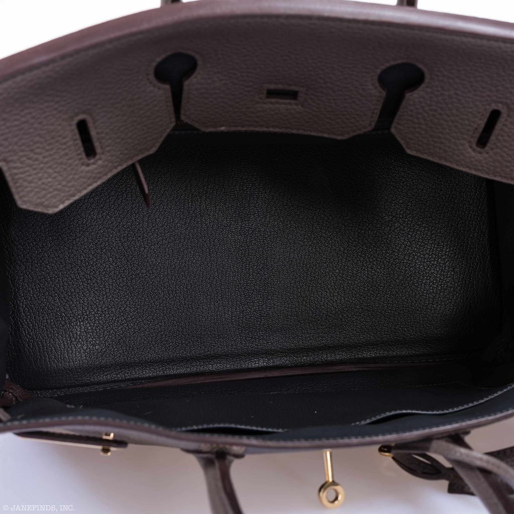 Hermès Club Birkin 35 Tri-Color Etain & Graphite Clemence, Gris Fonce Lizard Permabrass Hardware