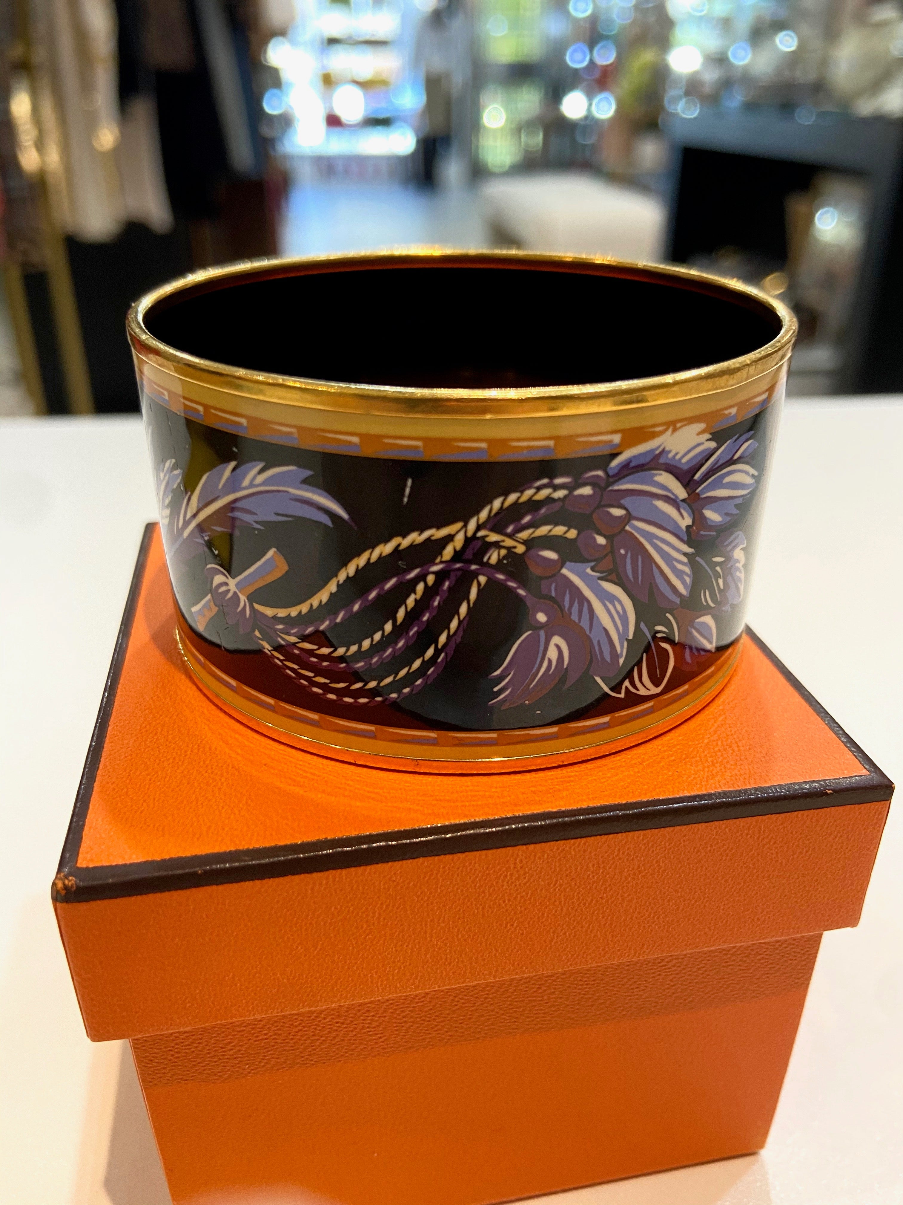 HERMÈS ENAMEL & 18K GOLD PLATED BRAZIL WIDE BANGLE BRACELET