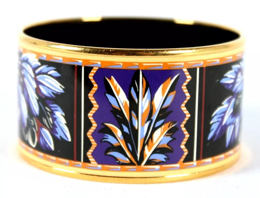 HERMÈS ENAMEL & 18K GOLD PLATED BRAZIL WIDE BANGLE BRACELET