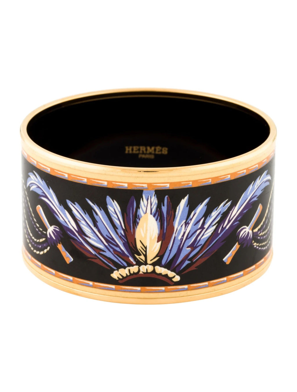 HERMÈS ENAMEL & 18K GOLD PLATED BRAZIL WIDE BANGLE BRACELET