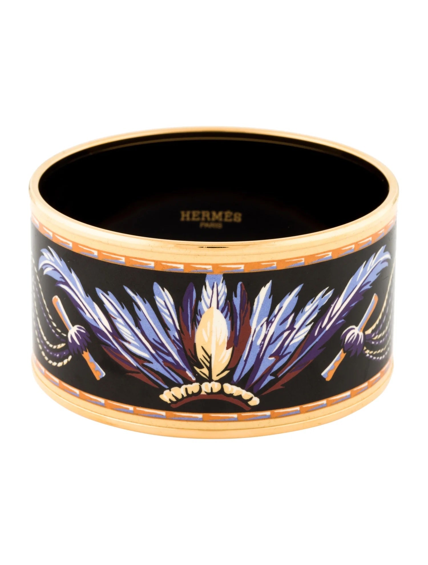 HERMÈS ENAMEL & 18K GOLD PLATED BRAZIL WIDE BANGLE BRACELET