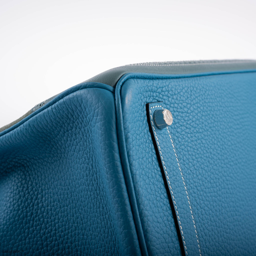 Hermès Ghillies Birkin 35 Ciel Doblis, Turquoise Togo and Bleu Jean Swift Palladium Hardware