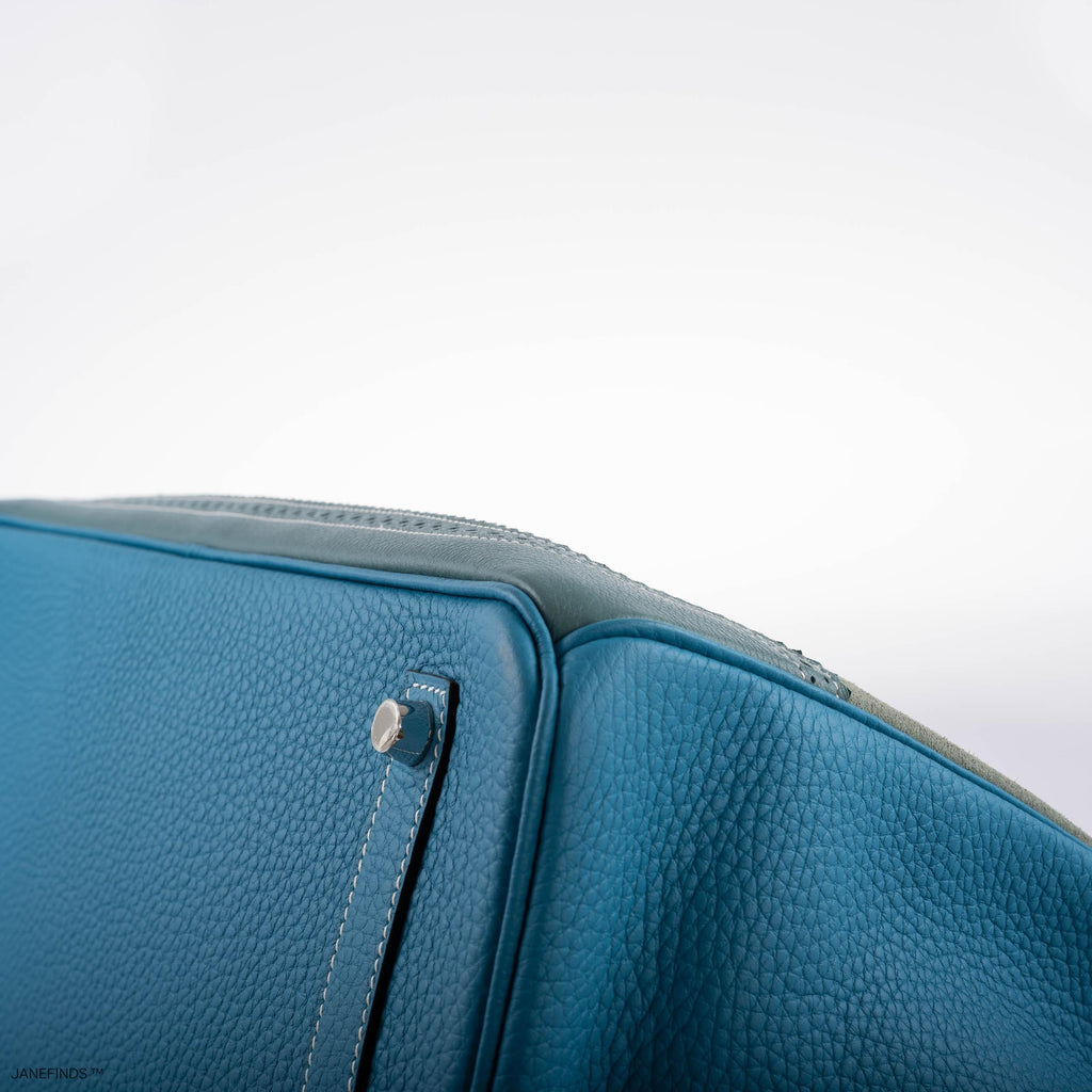 Hermès Ghillies Birkin 35 Ciel Doblis, Turquoise Togo and Bleu Jean Swift Palladium Hardware