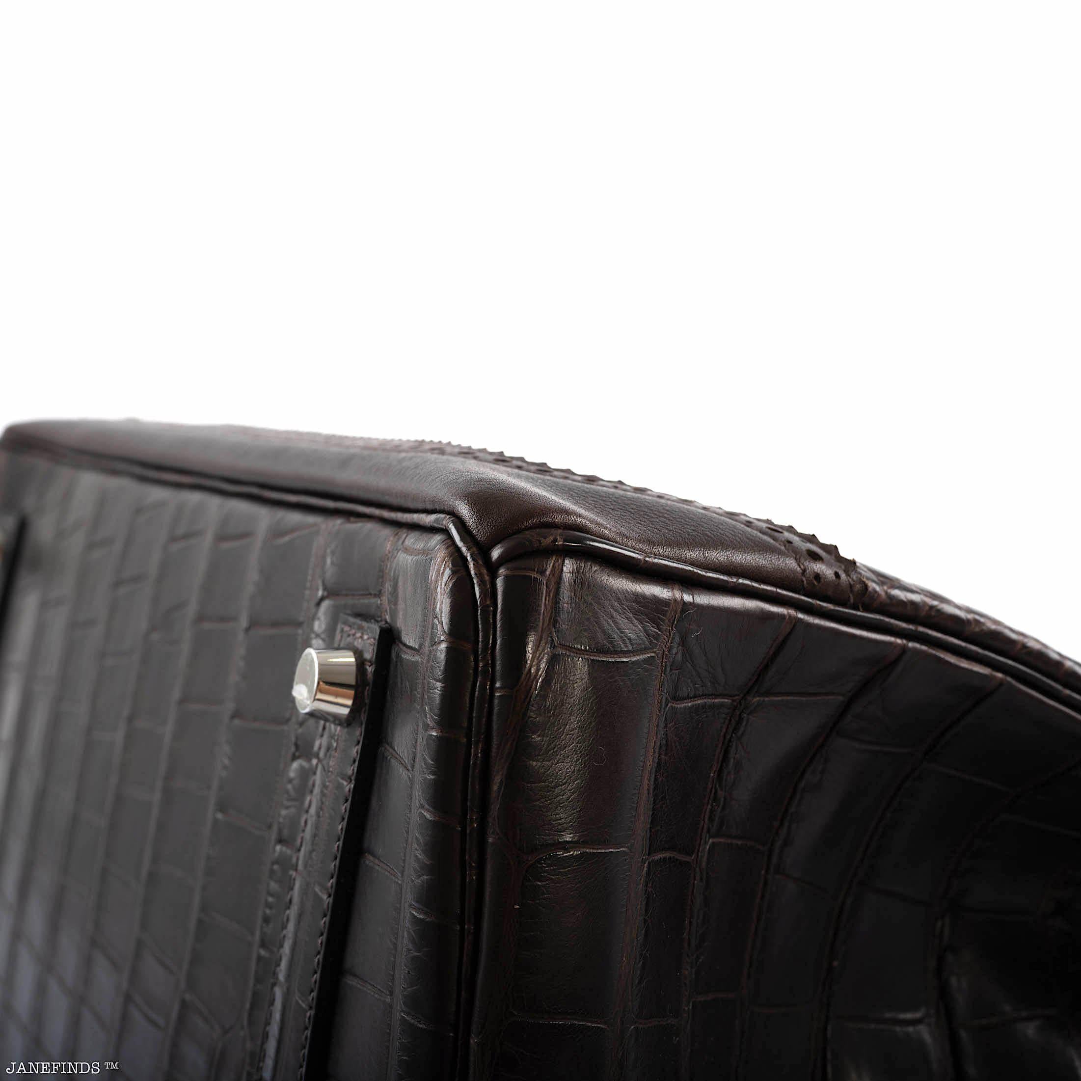 Hermès Ghillies Birkin 35 Matte Ebene Alligator & Swift with Palladium Hardware - 2016, X