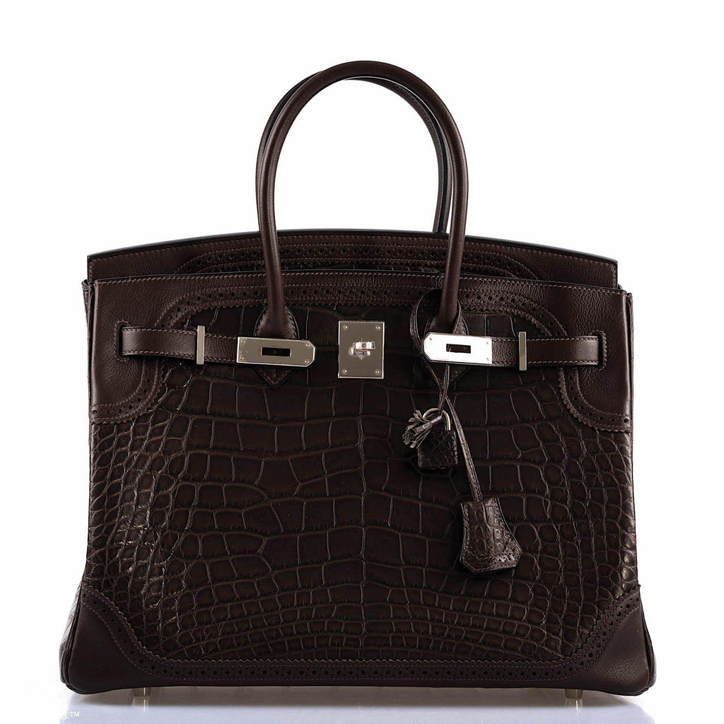 Hermès Ghillies Birkin 35 Matte Ebene Alligator & Swift with Palladium Hardware - 2016, X
